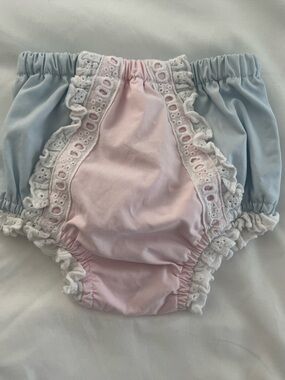 The Beaufort Bonnet Company Pink and Light Blue Ruffle Diaper Cover